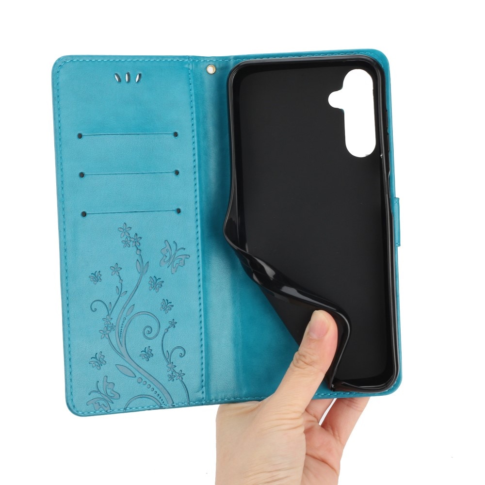 Funda de Cuero con Mariposas Samsung Galaxy A25, Azul