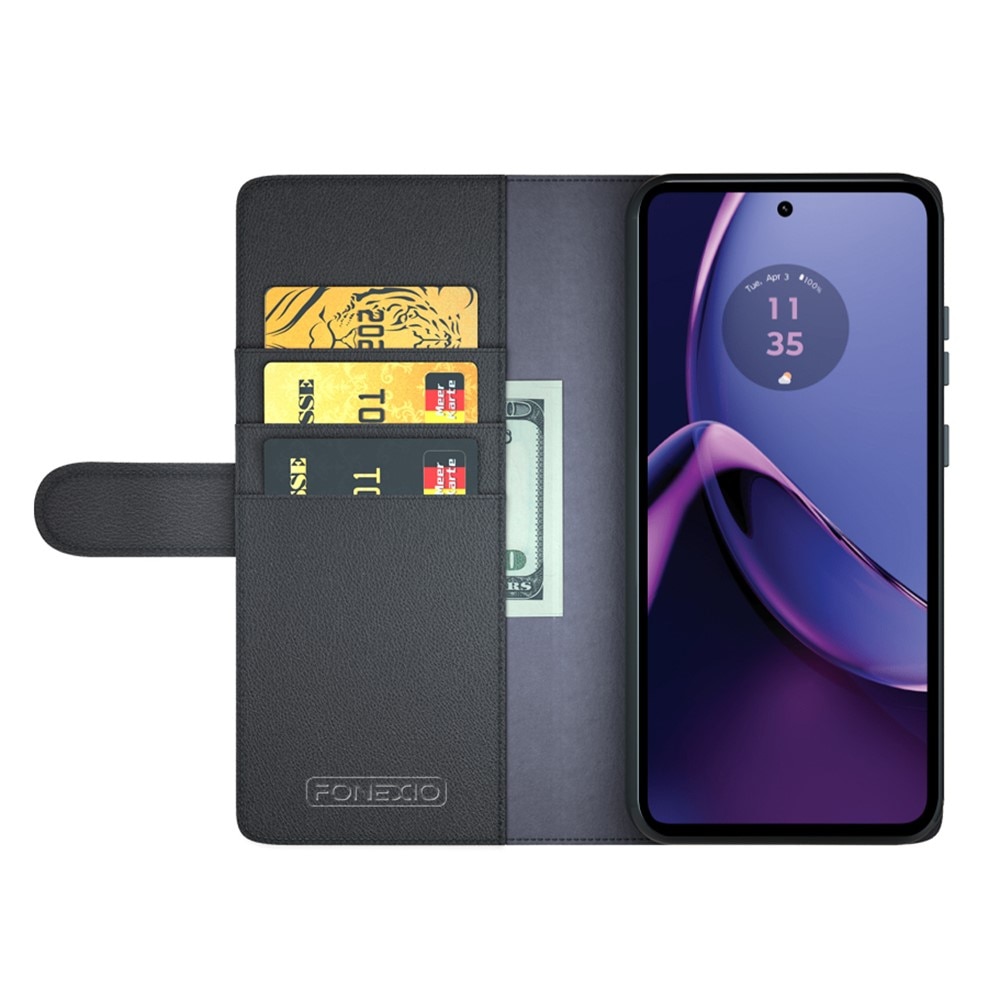 Funda de cuero genuino Motorola Moto G84, Negro