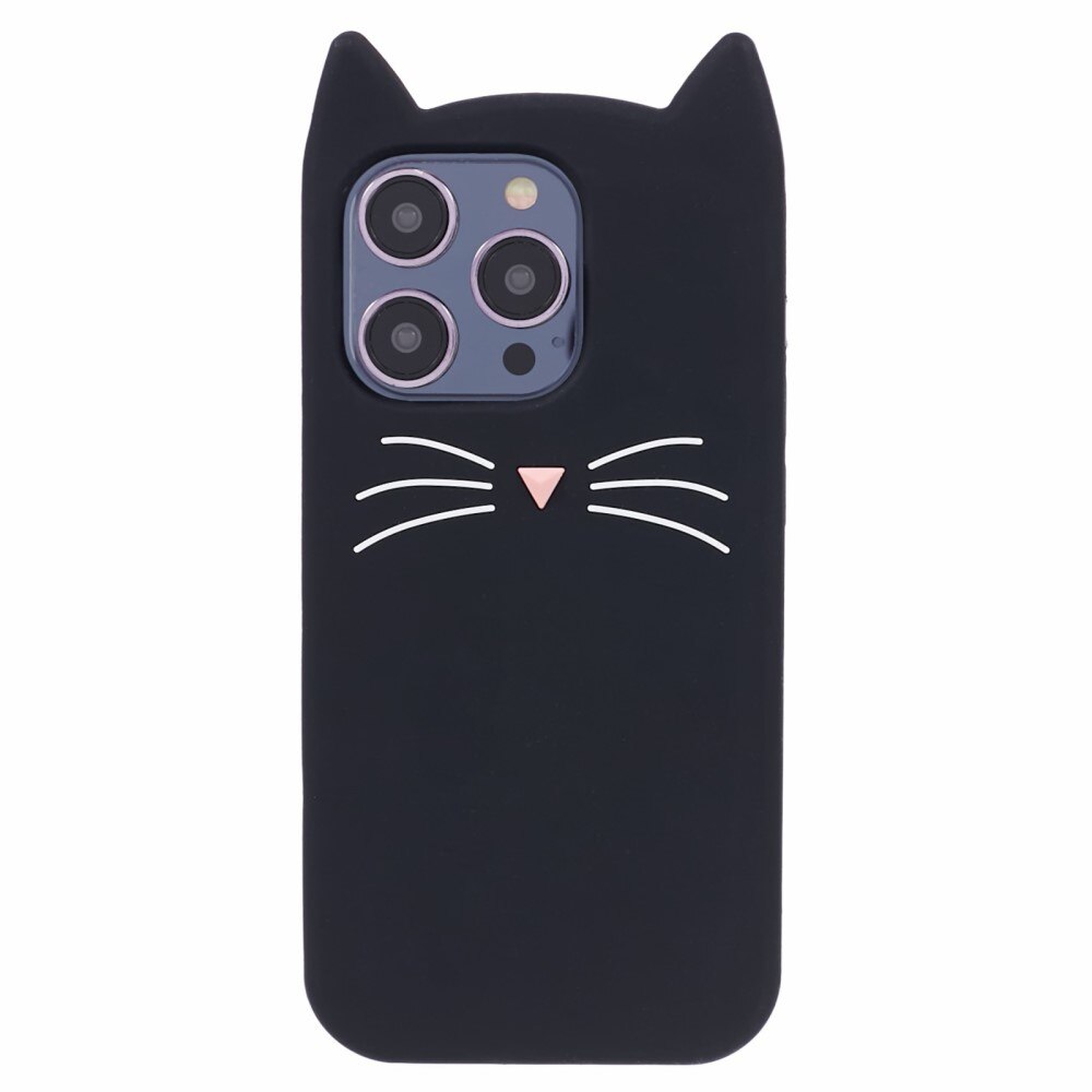 Funda de silicona Gato iPhone 15 Pro negro