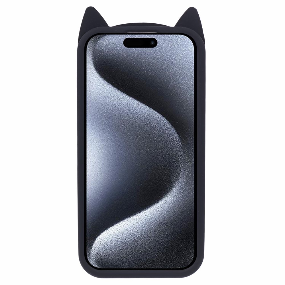 Funda de silicona Gato iPhone 15 Pro negro
