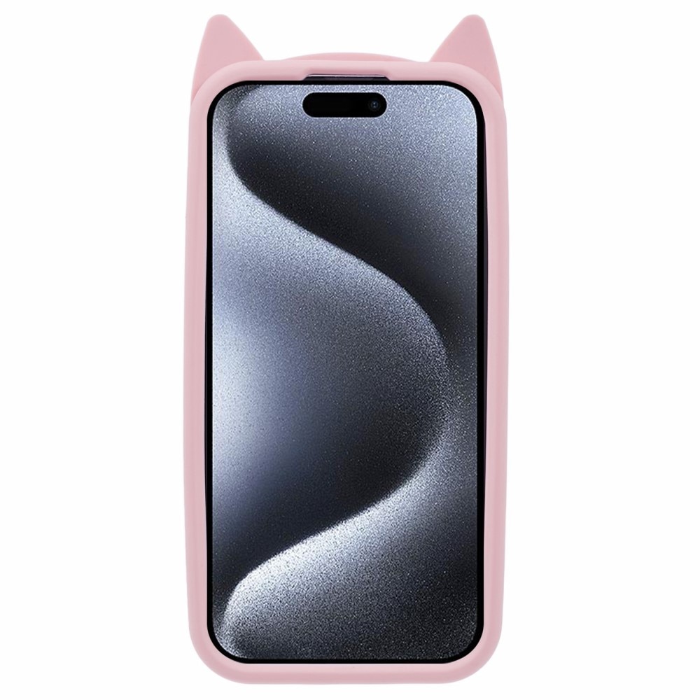 Funda de silicona Gato iPhone 15 Pro rosado