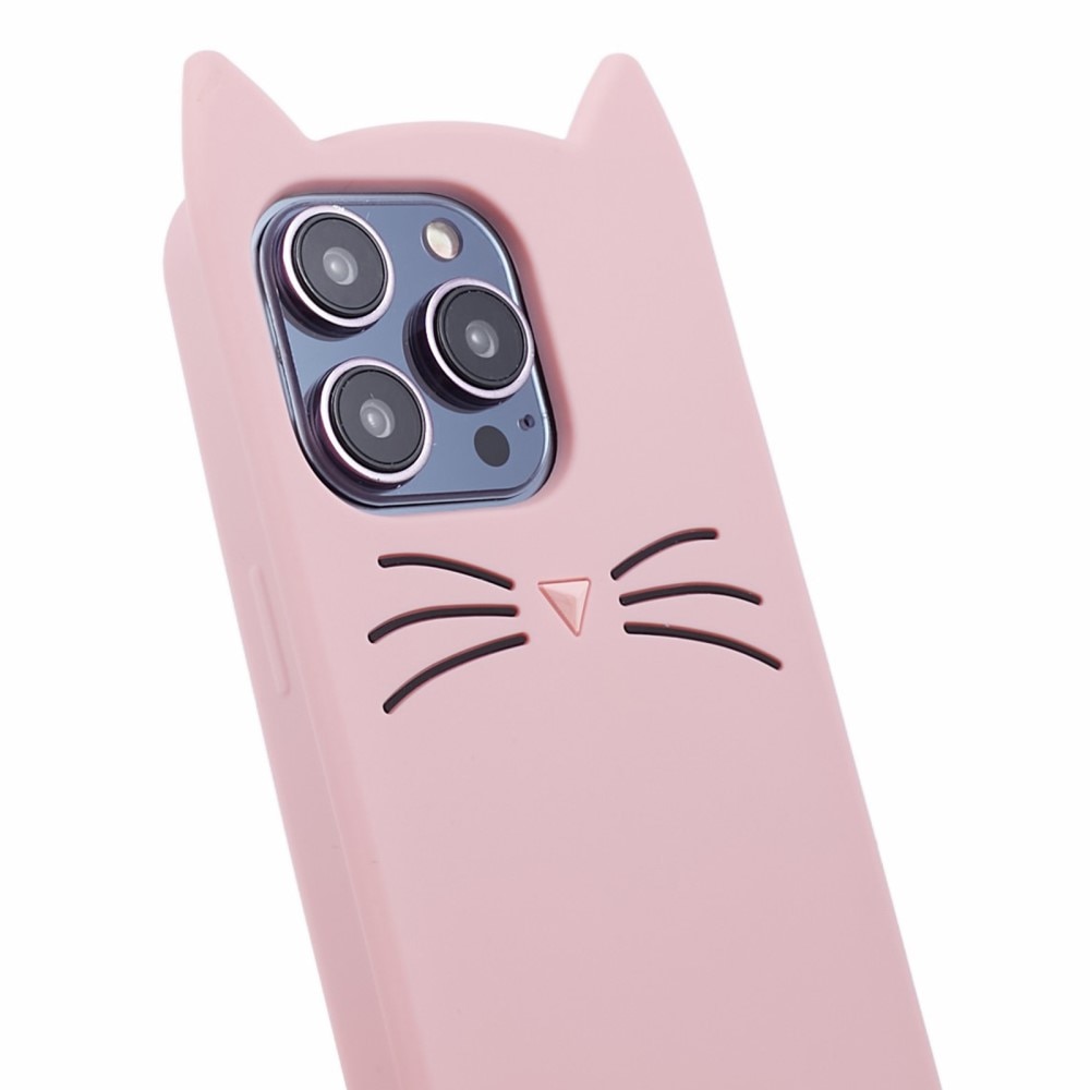 Funda de silicona Gato iPhone 15 Pro rosado