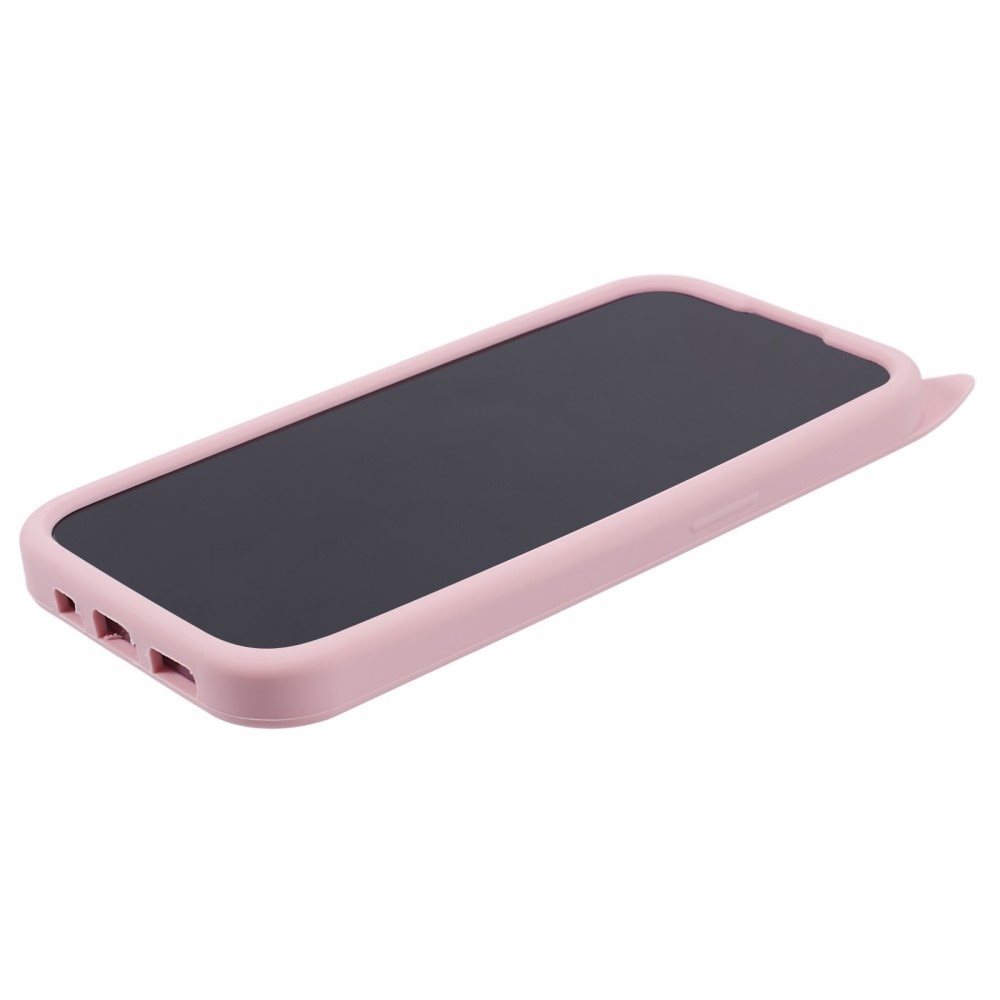 Funda de silicona Gato iPhone 15 Pro Max rosado