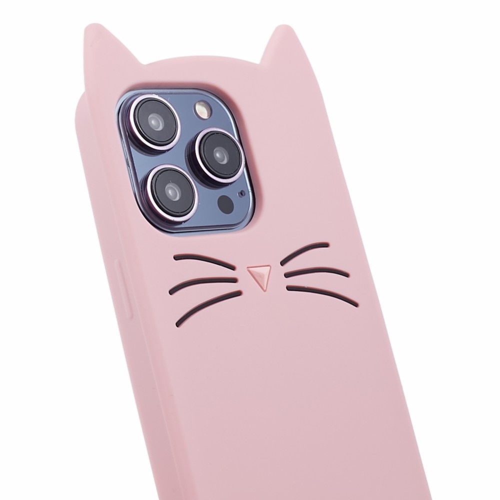 Funda de silicona Gato iPhone 15 Pro Max rosado