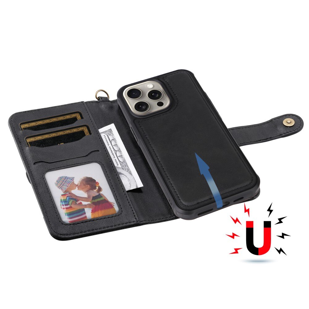 Magnet Leather Wallet iPhone 15 Pro Max negro