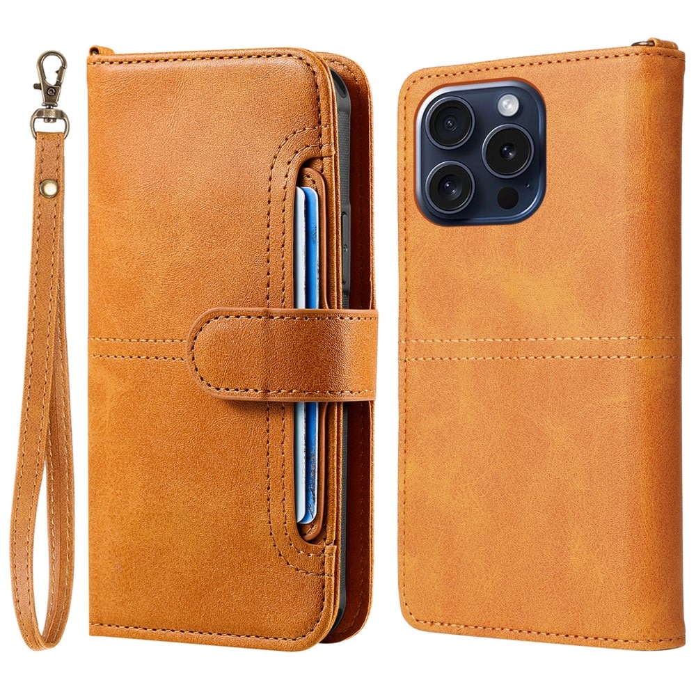 Magnet Leather Wallet iPhone 15 Pro Coñac