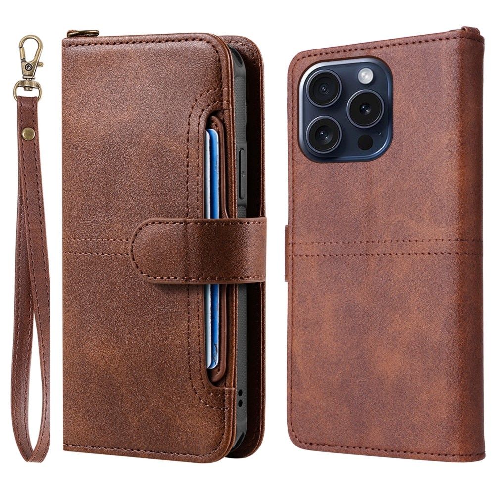 Magnet Leather Wallet iPhone 15 Pro marrón