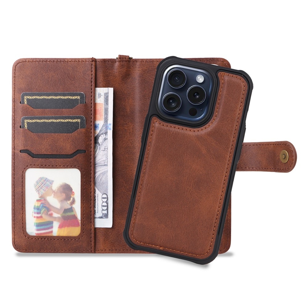 Magnet Leather Wallet iPhone 15 Pro marrón