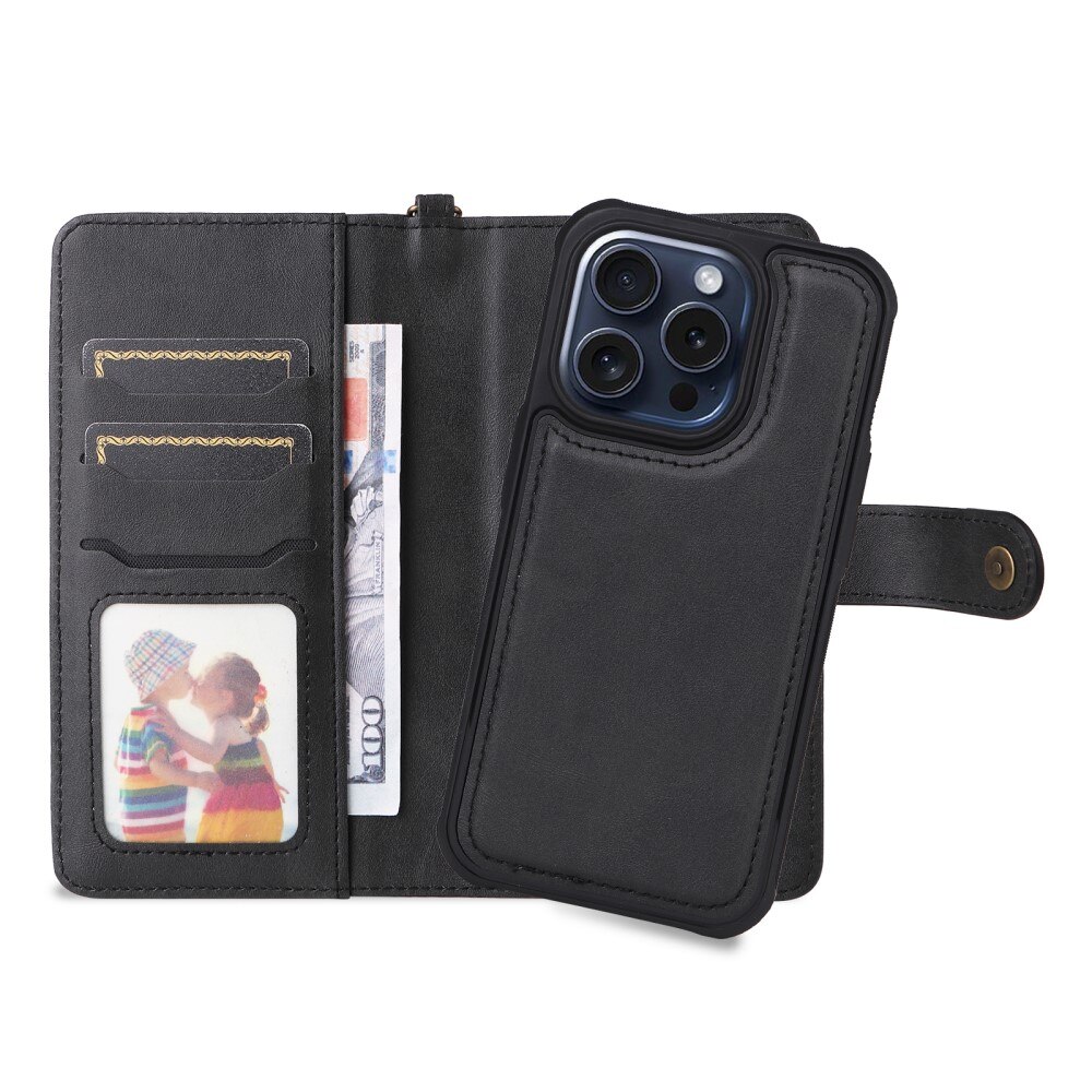 Magnet Leather Wallet iPhone 15 Pro negro