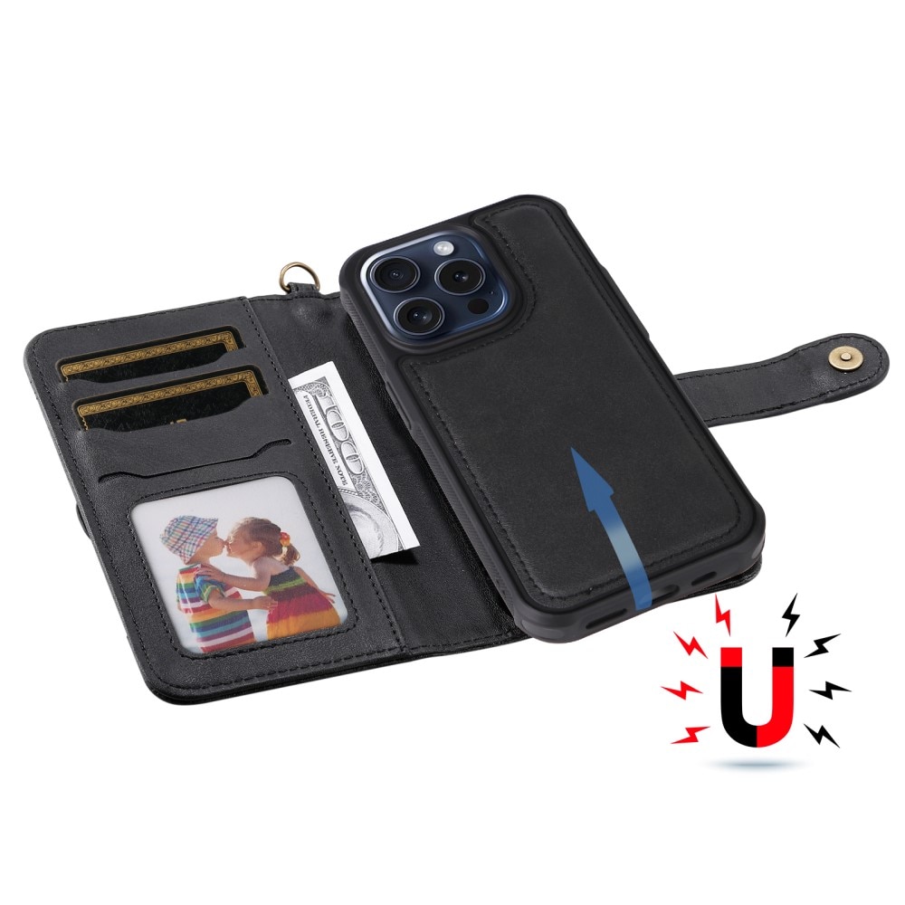 Magnet Leather Wallet iPhone 15 Pro negro