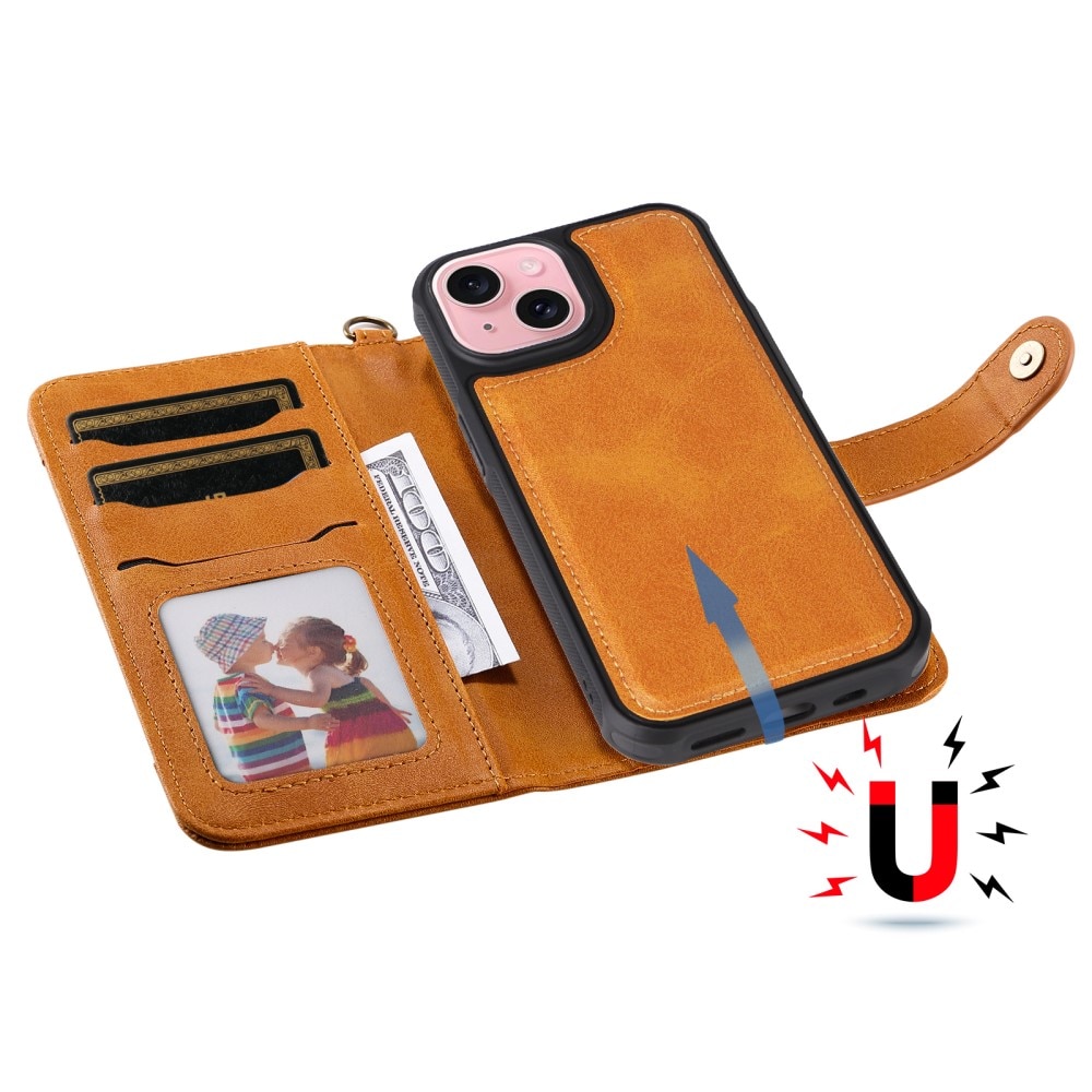 Magnet Leather Wallet iPhone 15 Coñac