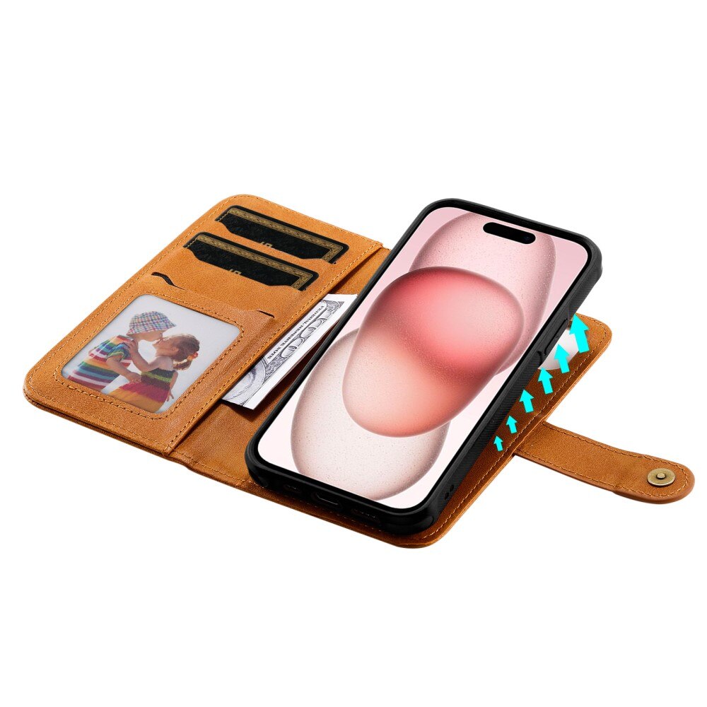 Magnet Leather Wallet iPhone 15 Coñac