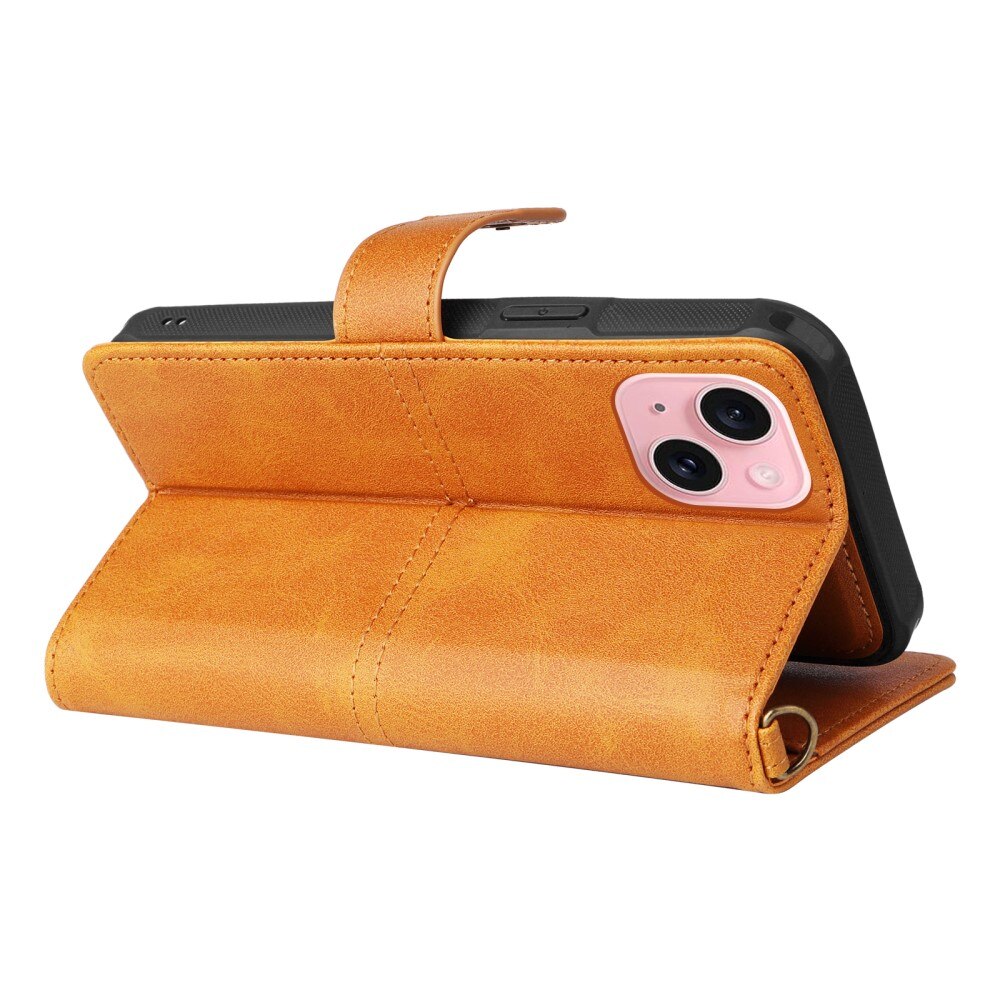 Magnet Leather Wallet iPhone 15 Coñac