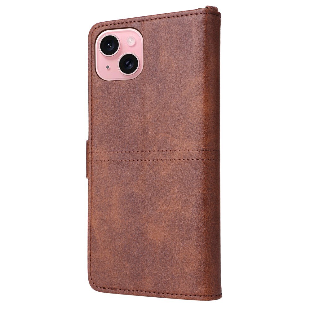 Magnet Leather Wallet iPhone 15 marrón