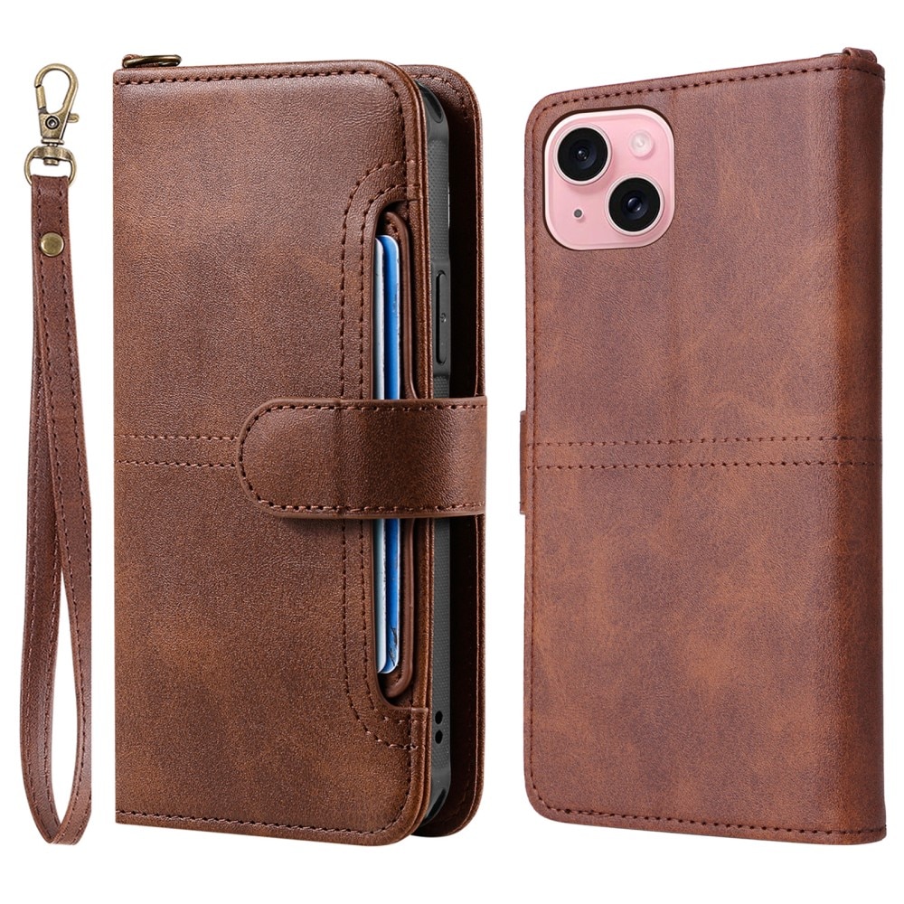 Magnet Leather Wallet iPhone 15 marrón