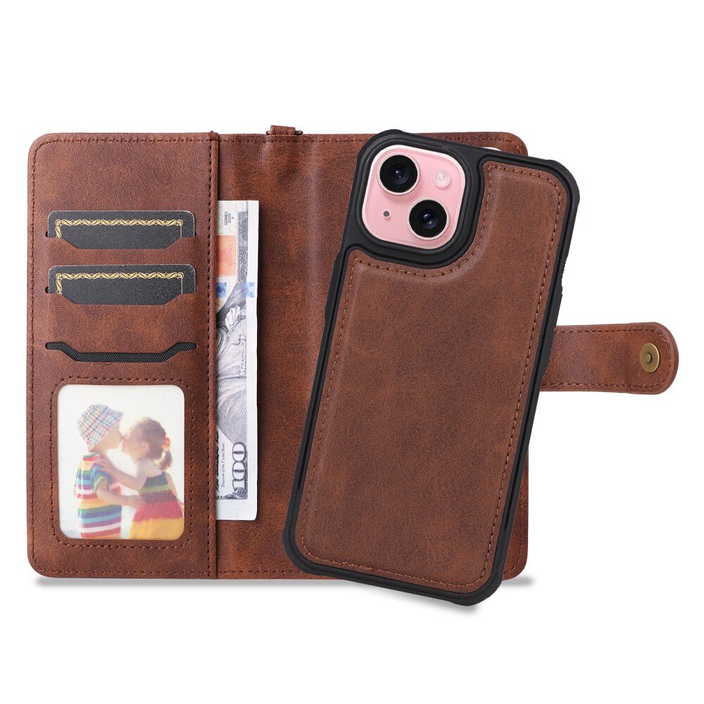 Magnet Leather Wallet iPhone 15 marrón