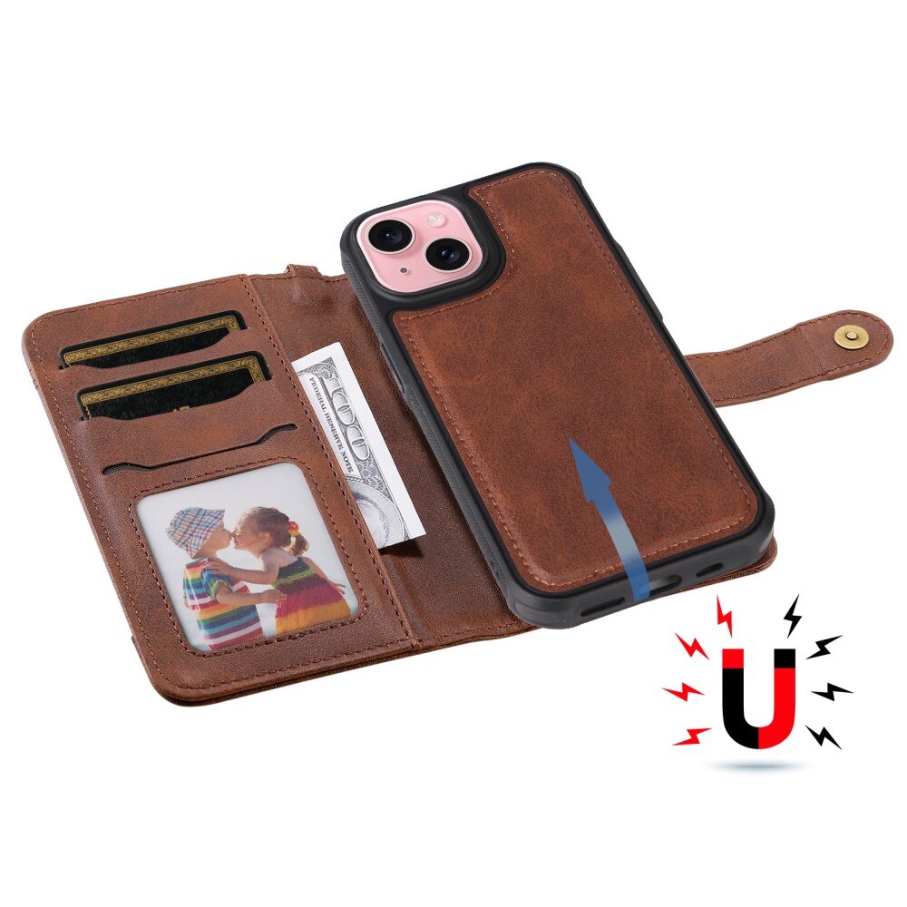 Magnet Leather Wallet iPhone 15 marrón