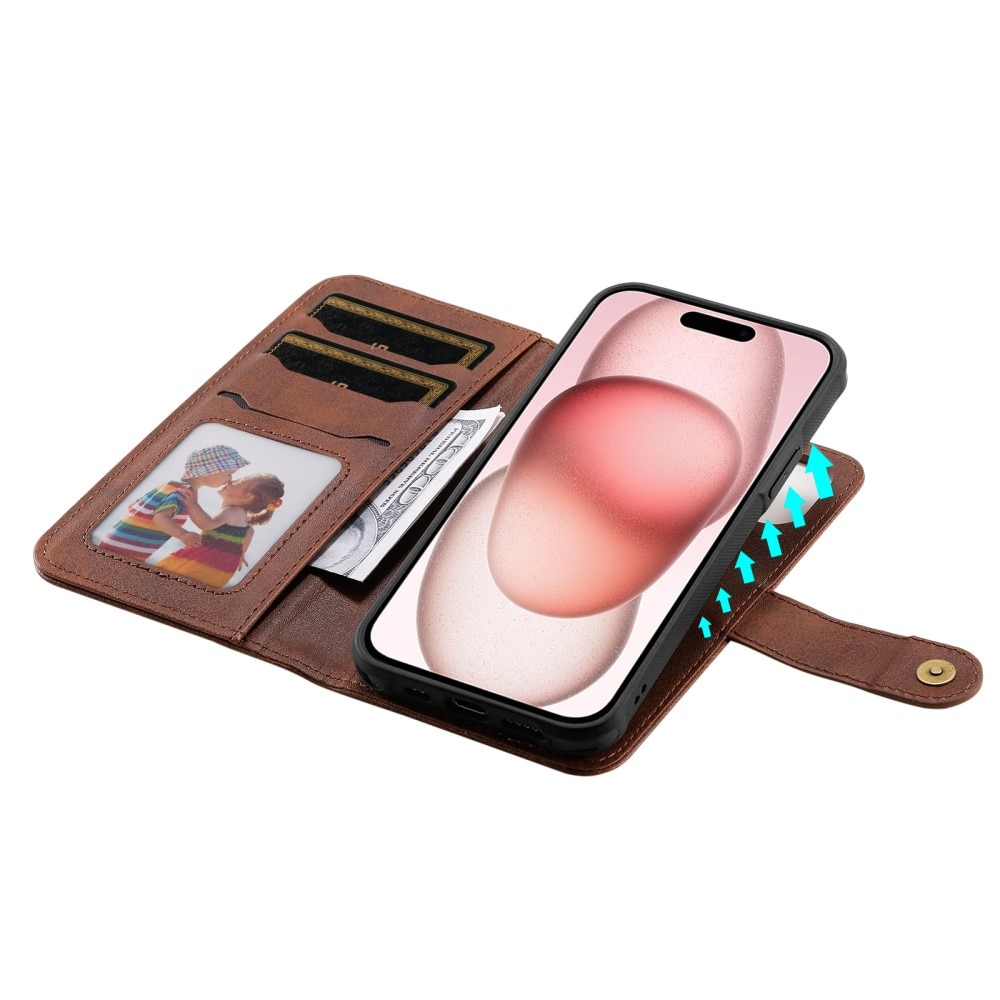 Magnet Leather Wallet iPhone 15 marrón
