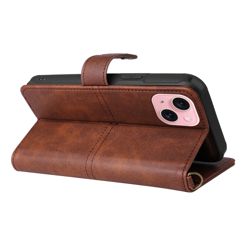 Magnet Leather Wallet iPhone 15 marrón