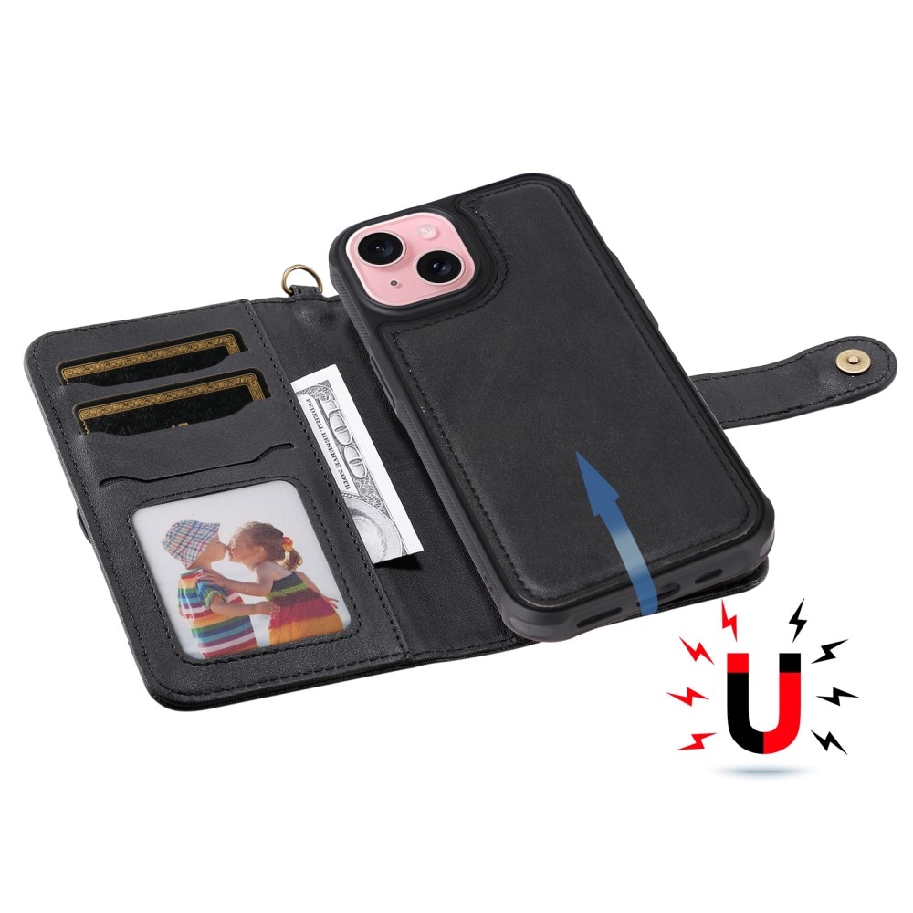 Magnet Leather Wallet iPhone 15 negro