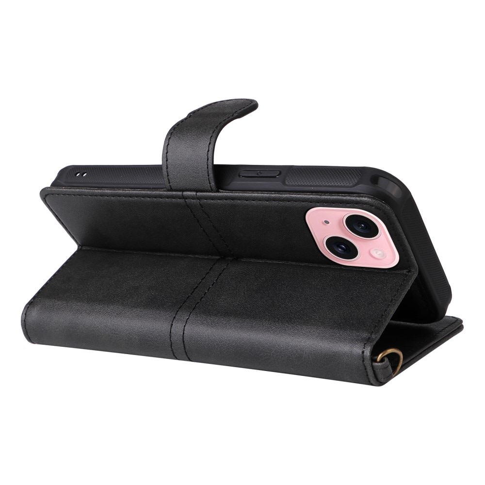 Magnet Leather Wallet iPhone 15 negro