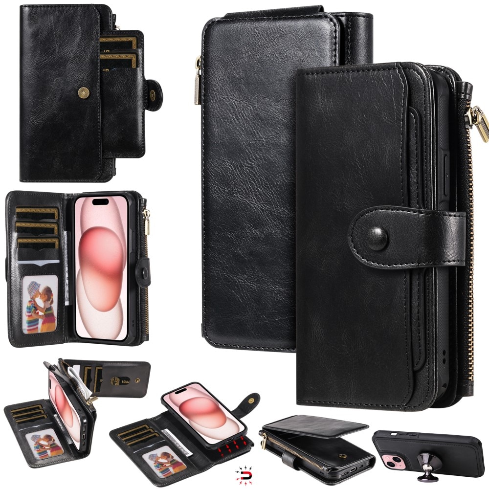 Magnet Leather Multi Wallet iPhone 15 negro