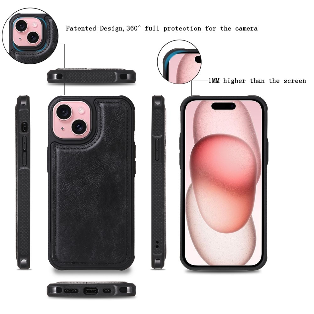 Magnet Leather Multi Wallet iPhone 15 negro
