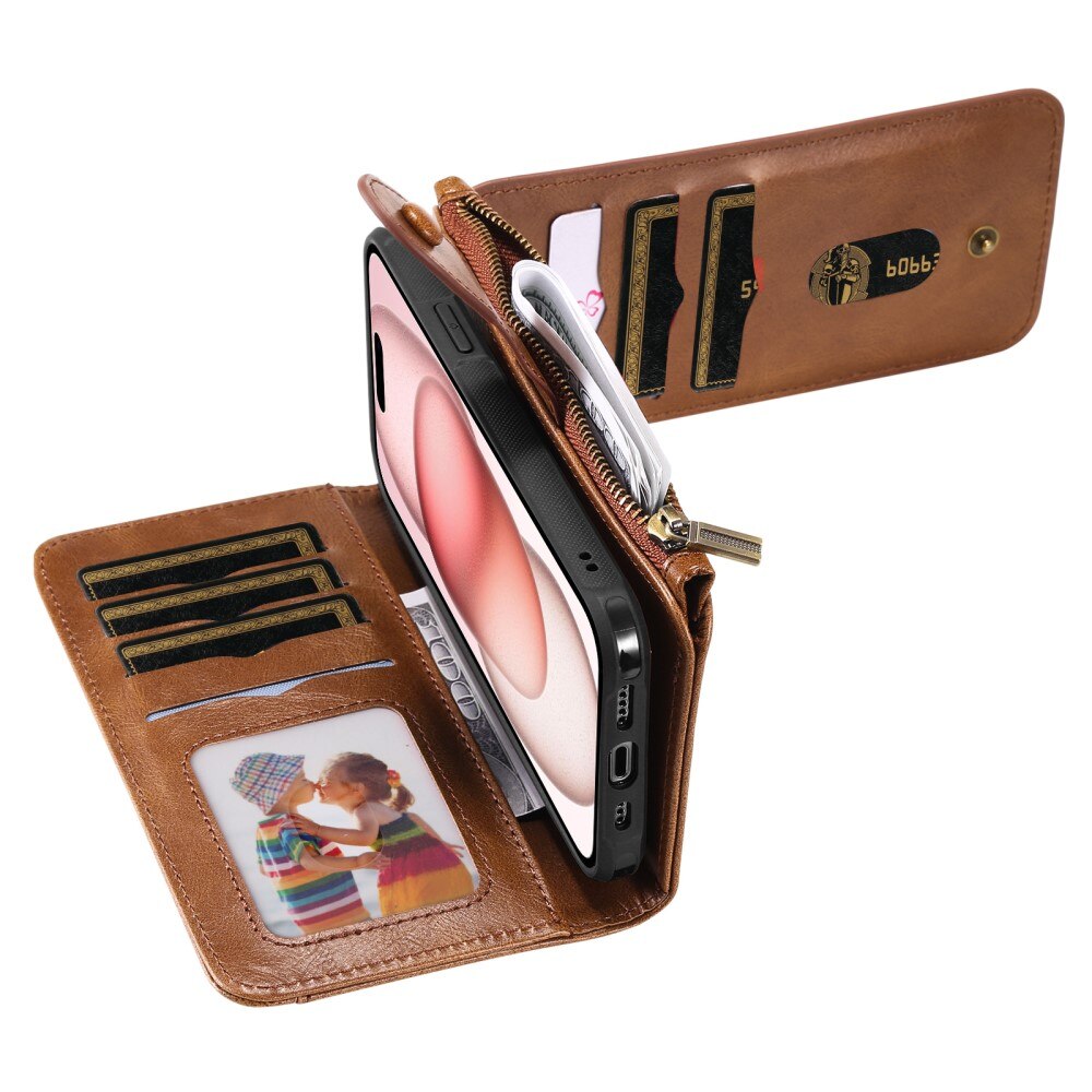 Magnet Leather Multi Wallet iPhone 15 marrón