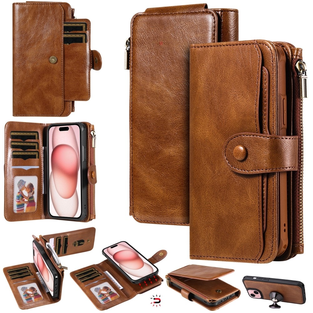 Magnet Leather Multi Wallet iPhone 15 marrón
