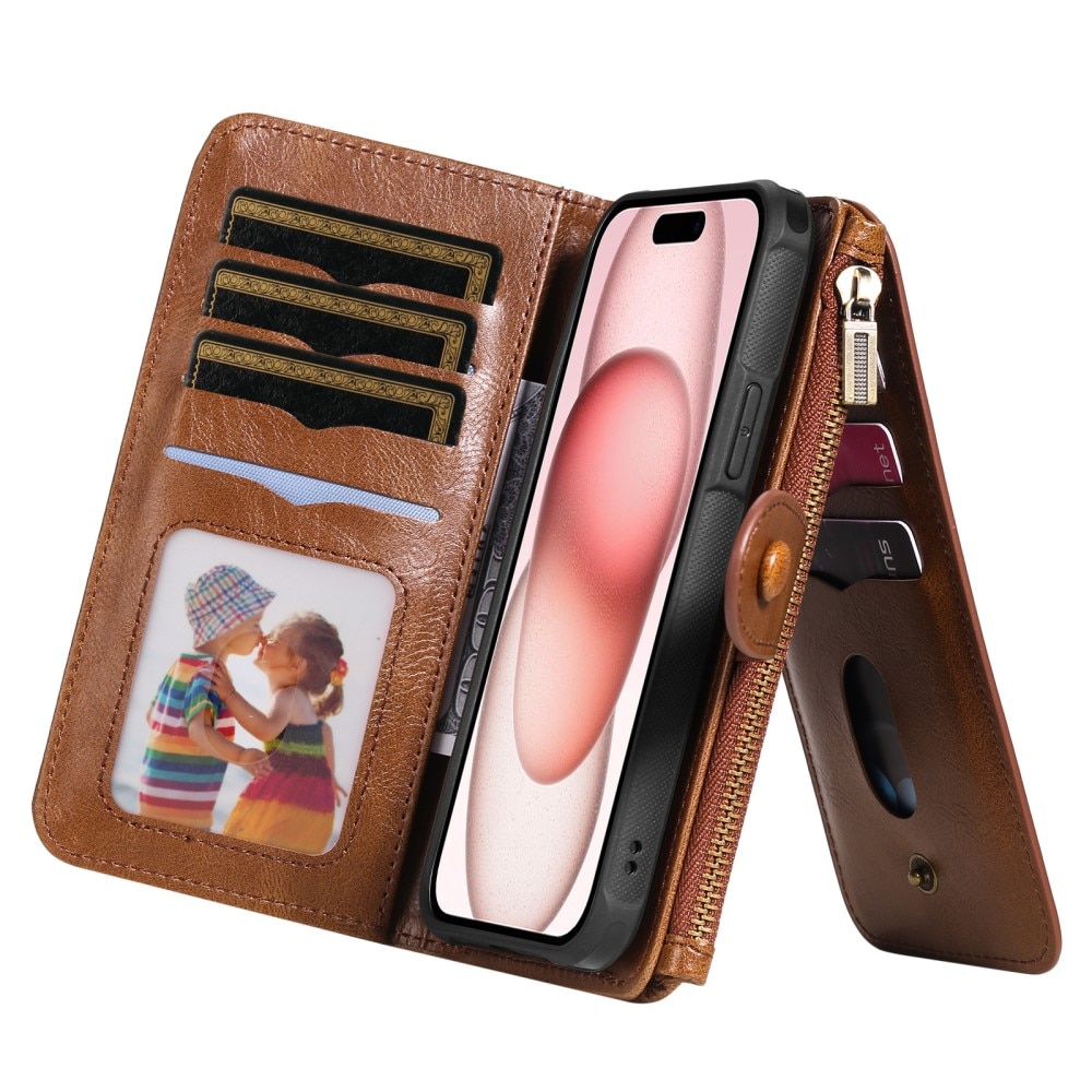 Magnet Leather Multi Wallet iPhone 15 marrón