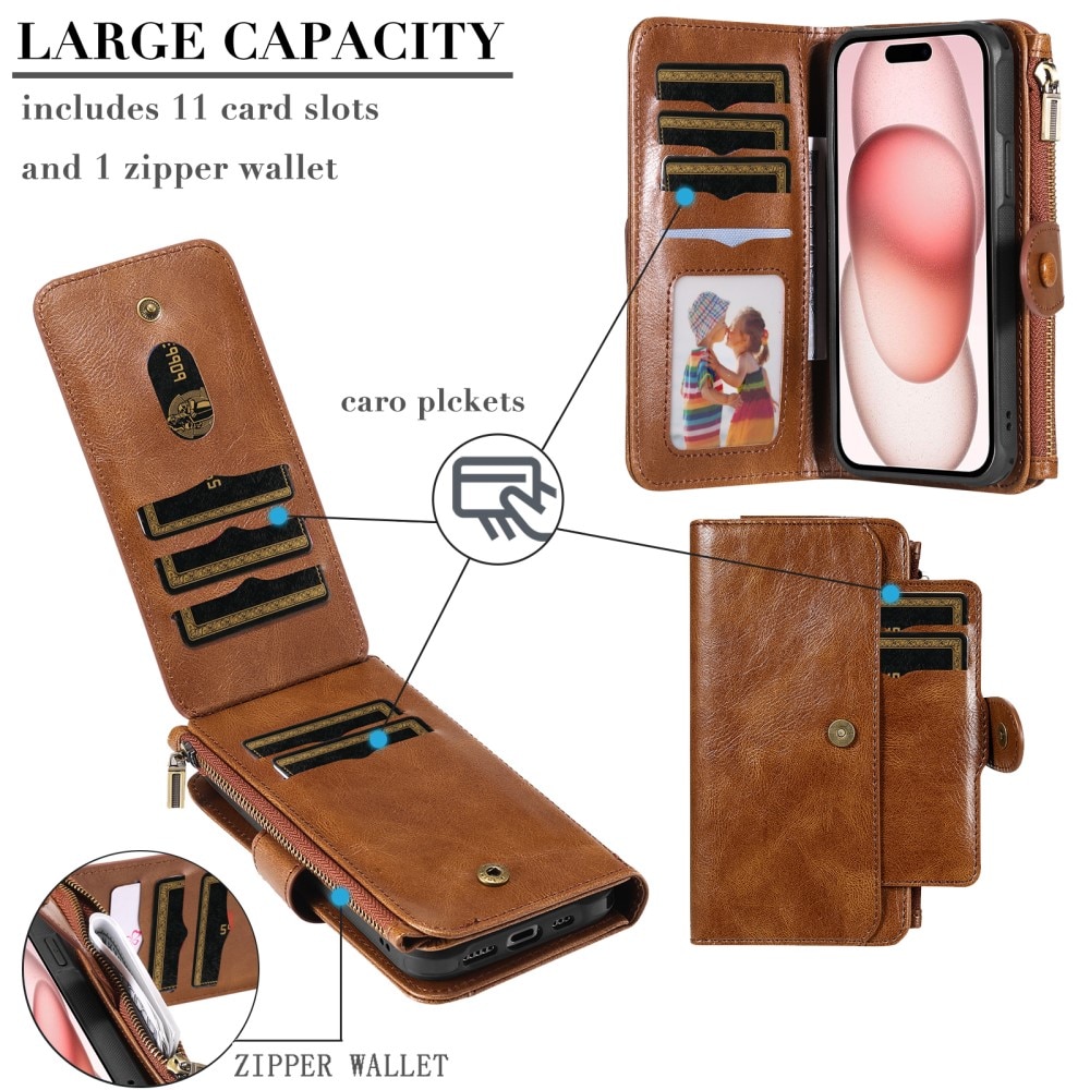 Magnet Leather Multi Wallet iPhone 15 marrón