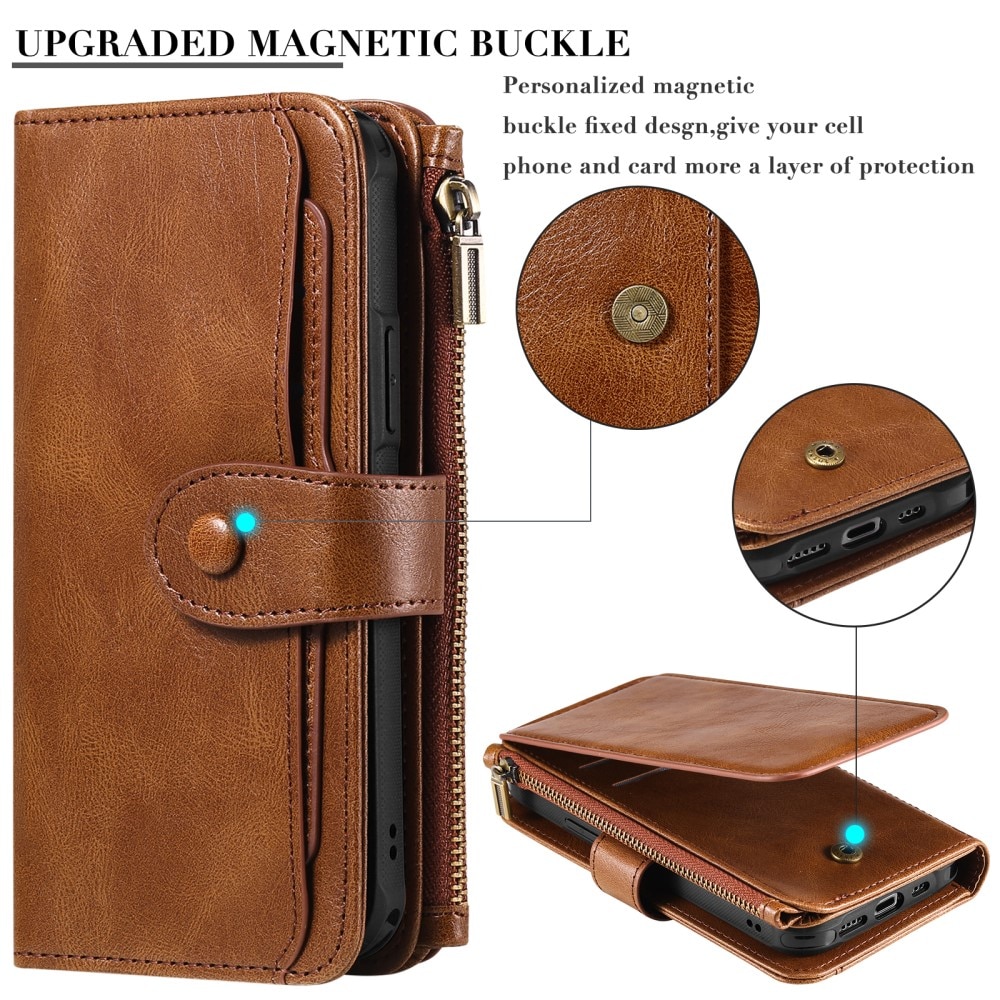 Magnet Leather Multi Wallet iPhone 15 marrón