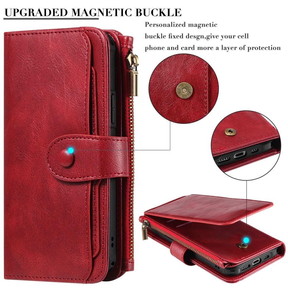 Magnet Leather Multi Wallet iPhone 15 rojo