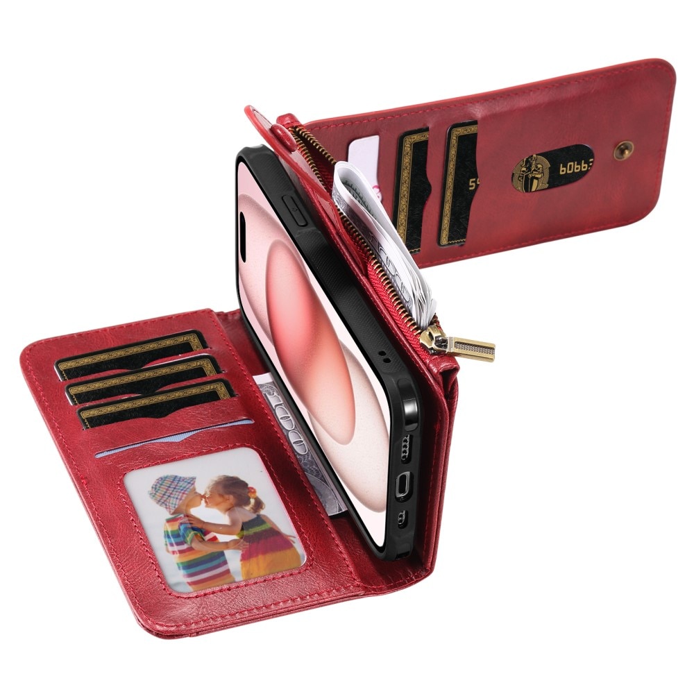 Magnet Leather Multi Wallet iPhone 15 rojo