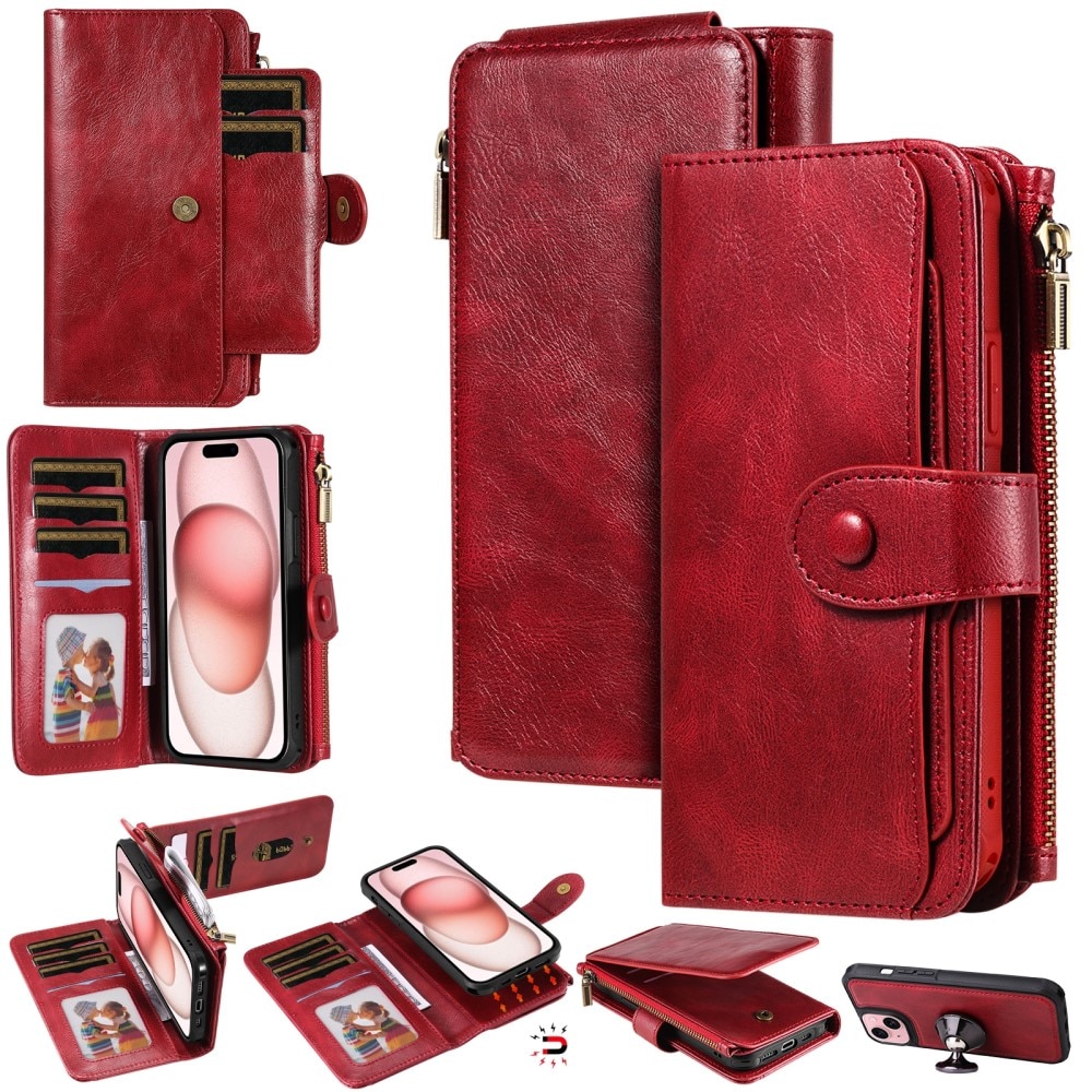 Magnet Leather Multi Wallet iPhone 15 rojo