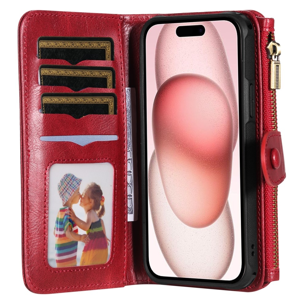 Magnet Leather Multi Wallet iPhone 15 rojo