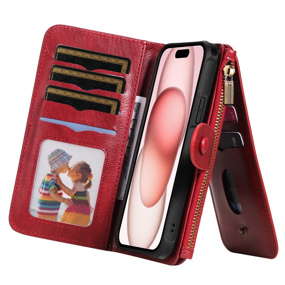 Magnet Leather Multi Wallet iPhone 15 rojo