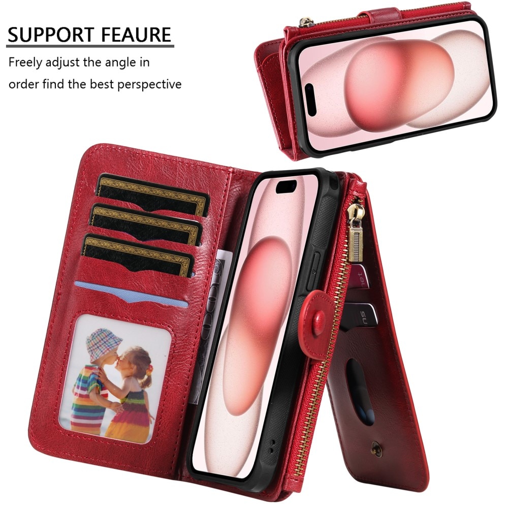 Magnet Leather Multi Wallet iPhone 15 rojo