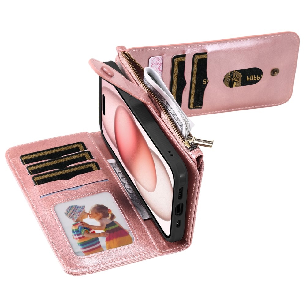 Magnet Leather Multi Wallet iPhone 15 rosado