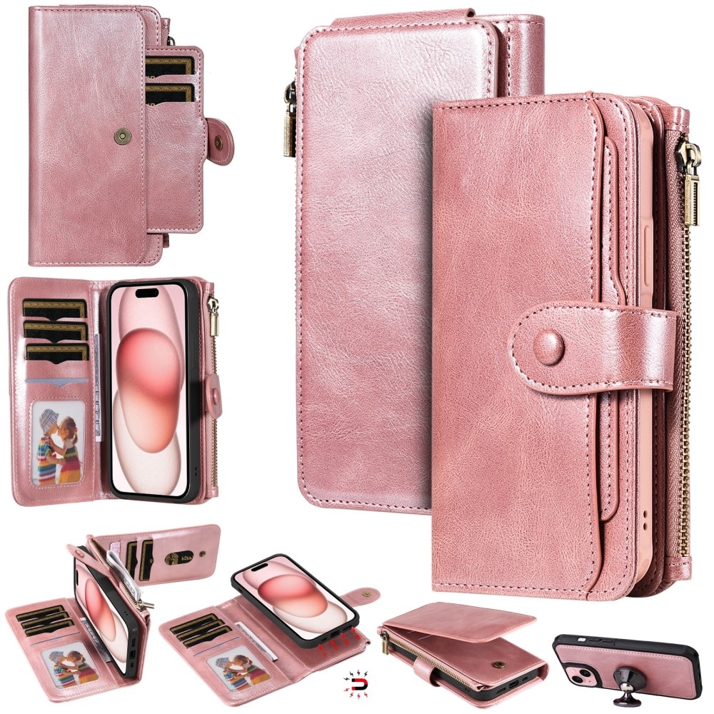 Magnet Leather Multi Wallet iPhone 15 rosado