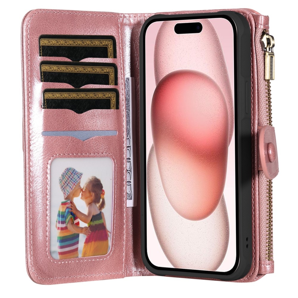 Magnet Leather Multi Wallet iPhone 15 rosado