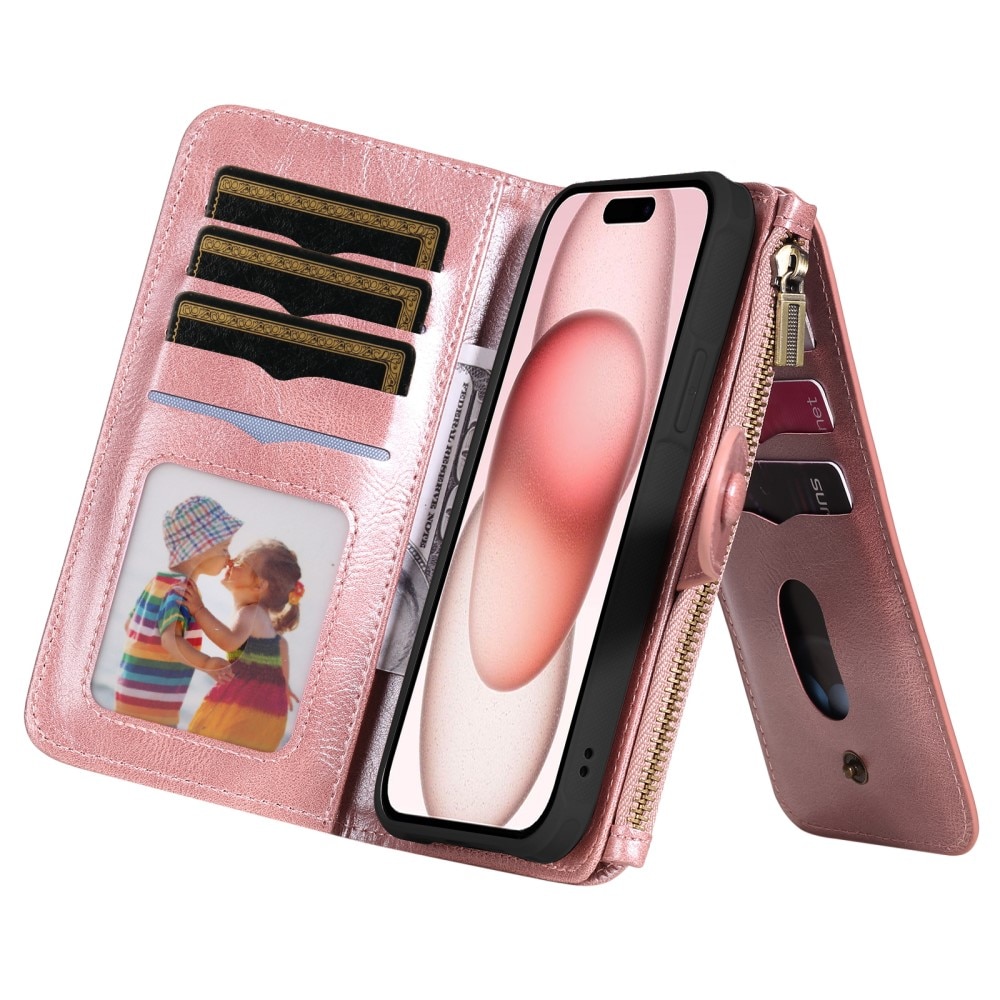Magnet Leather Multi Wallet iPhone 15 rosado