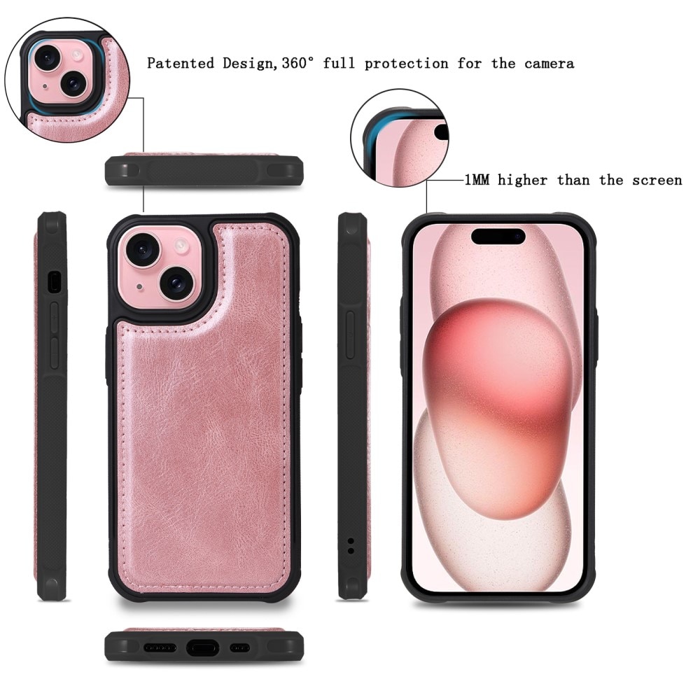 Magnet Leather Multi Wallet iPhone 15 rosado