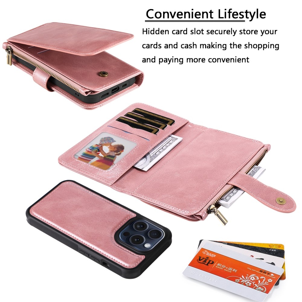 Magnet Leather Multi Wallet iPhone 15 Pro rosado