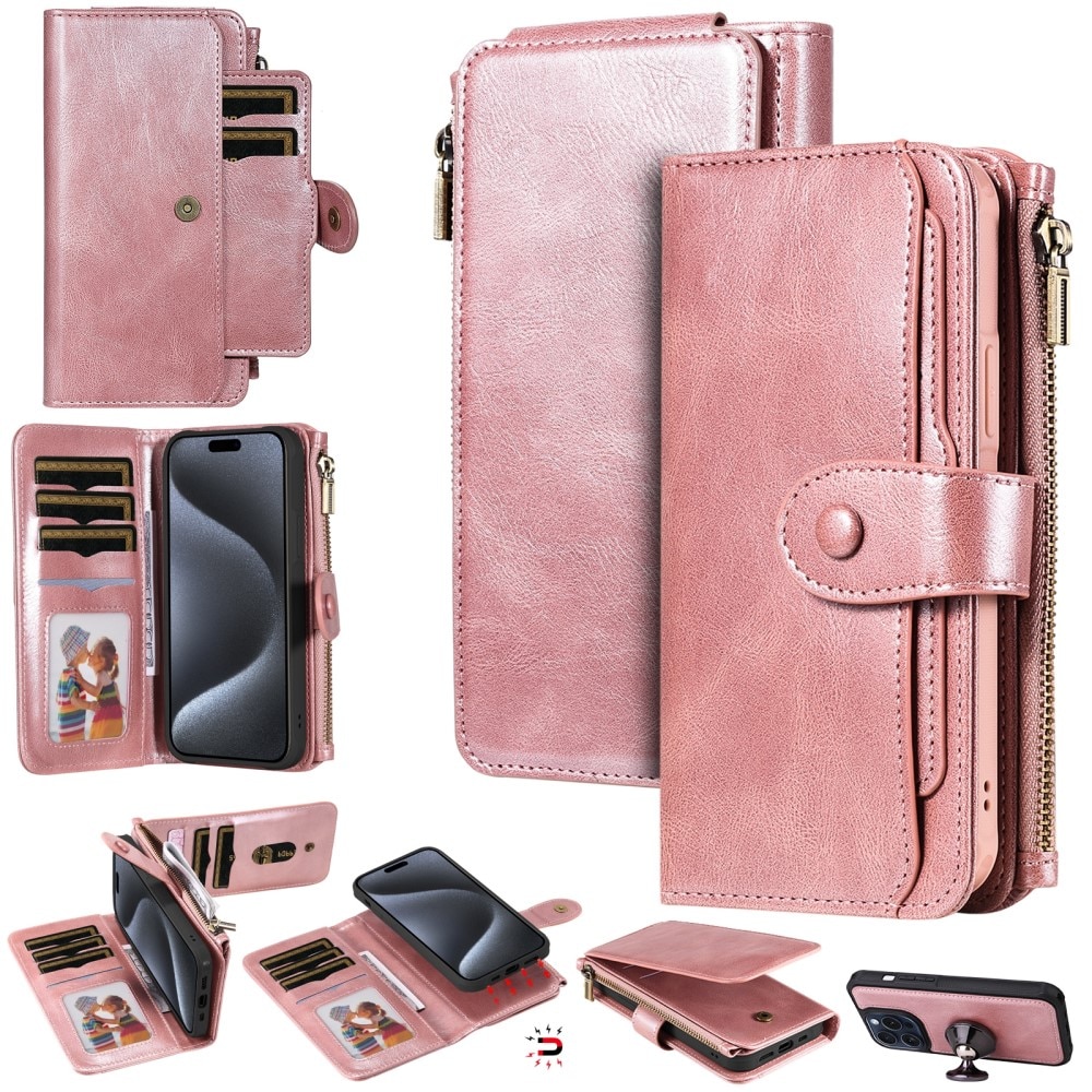 Magnet Leather Multi Wallet iPhone 15 Pro rosado