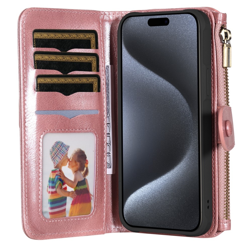 Magnet Leather Multi Wallet iPhone 15 Pro rosado