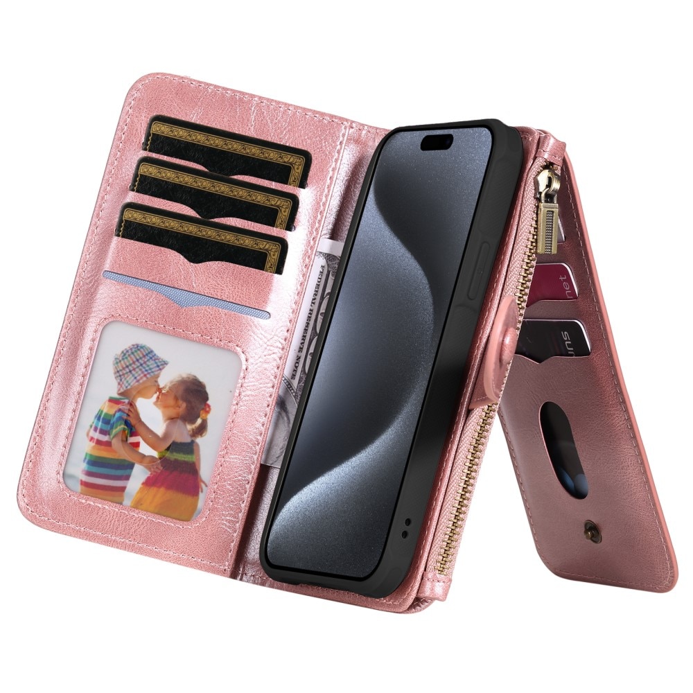 Magnet Leather Multi Wallet iPhone 15 Pro rosado