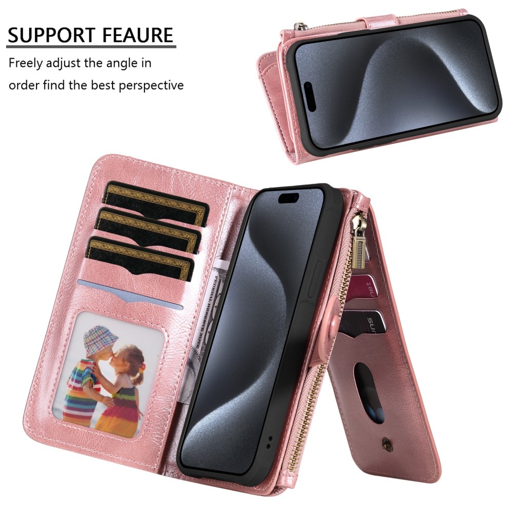 Magnet Leather Multi Wallet iPhone 15 Pro rosado