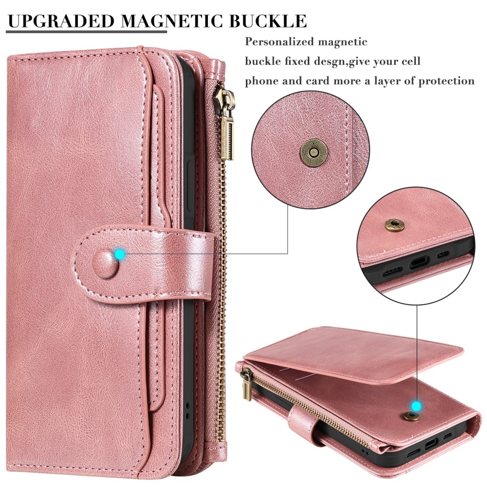 Magnet Leather Multi Wallet iPhone 15 Pro rosado