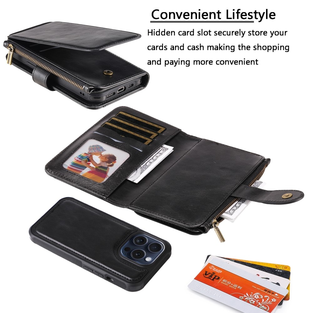 Magnet Leather Multi Wallet iPhone 15 Pro negro